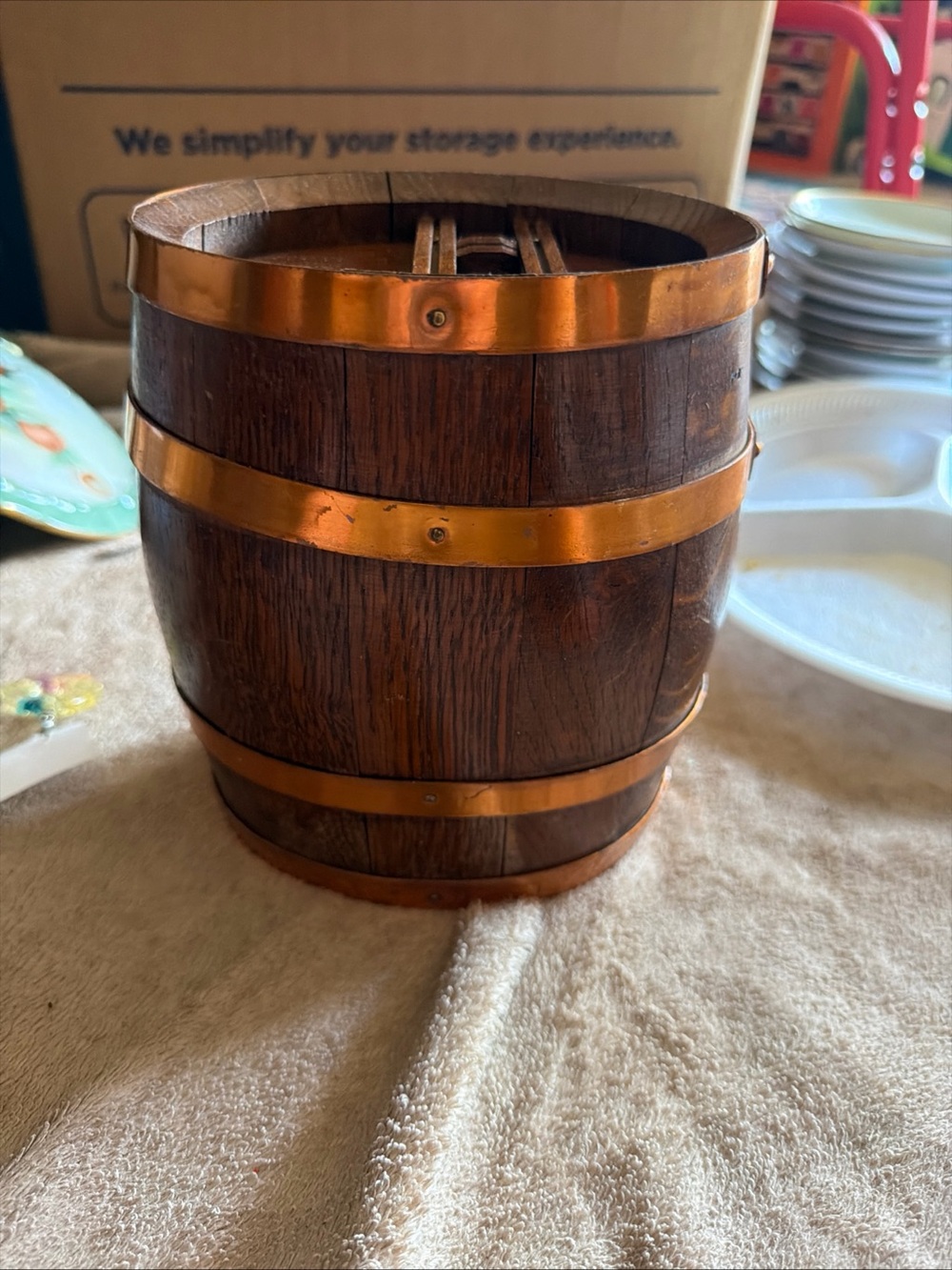 Wooden Barrel Planter with Copper Bands - Brown & Copper